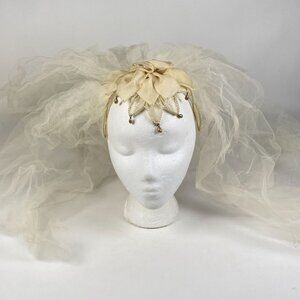 Vintage Miss Lillian Vogue Bridals Wedding Headpiece Tulle Faux Pearls Beaded